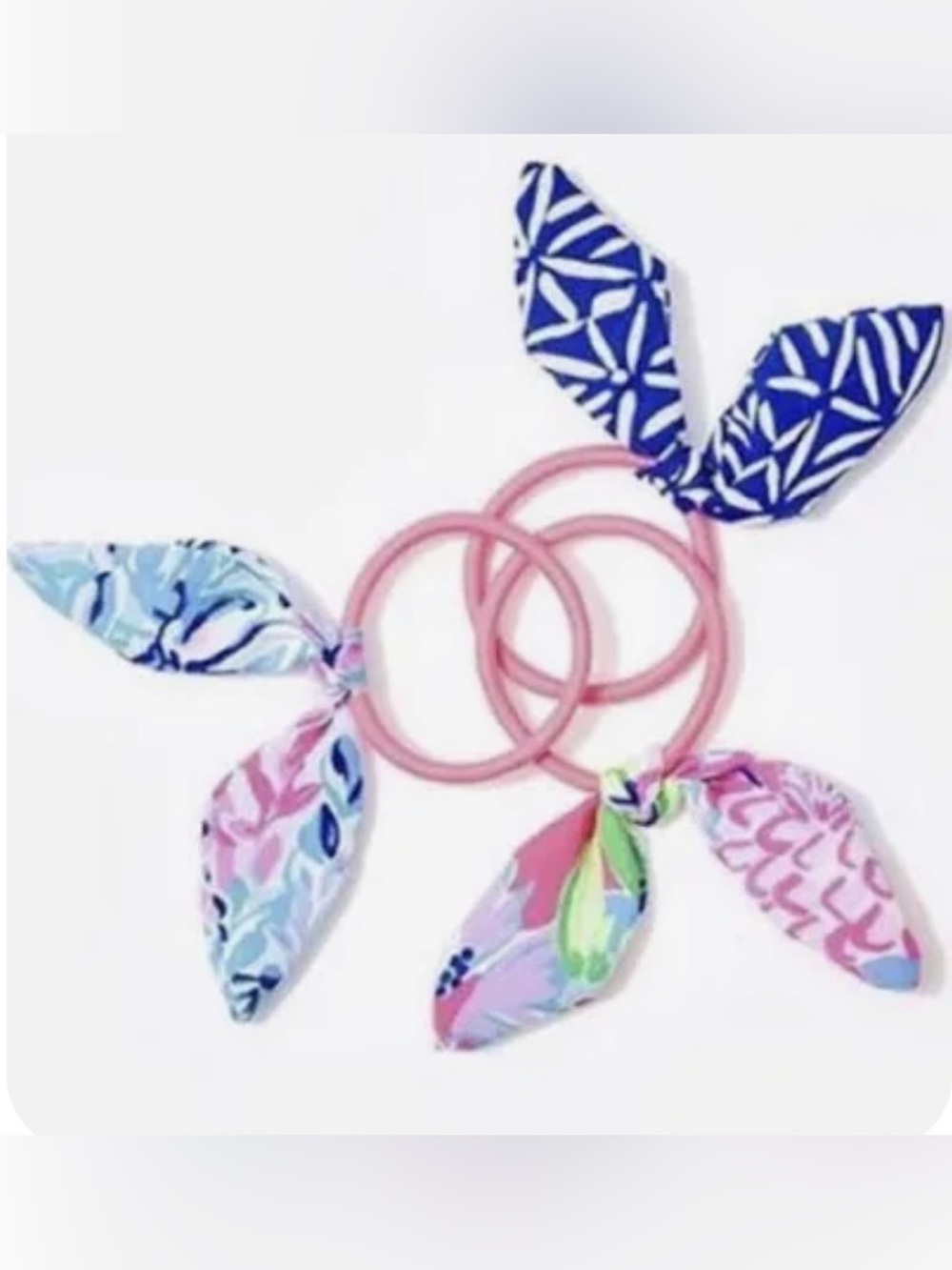 Lilly Pulitzer Pink Elastic Hair Ties with Patterned Knot Bows